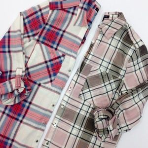 Pink & Black Plaid Button Up/Down Shirt